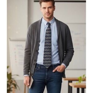 Karl Lagerfeld Necktie Mens OS Teal Burgundy Silk Geometric Diamond Excellent